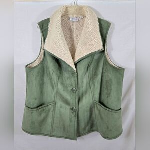 Denim & Co Women's Sage Green Faux Suede Sherpa Lined Vest Size 1X